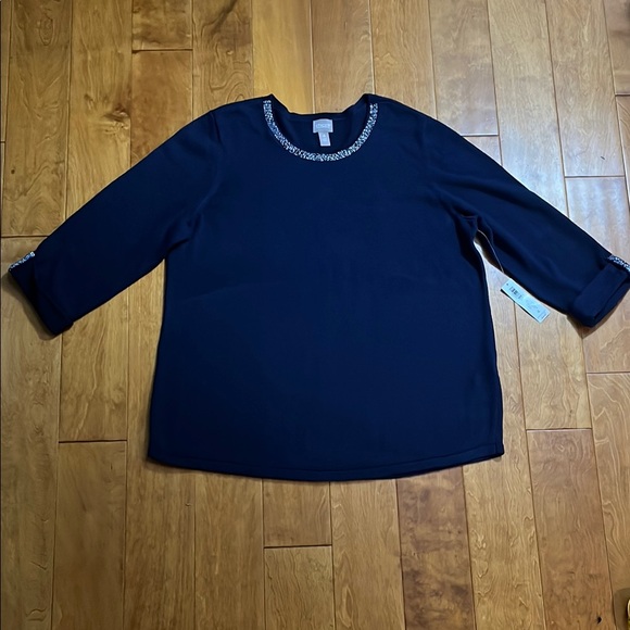 Chico's Tops - Chico's Blue Boxy 3/4 Sleeve Sweater Size 4 Sparkle Detail Lagenlook Relaxed
